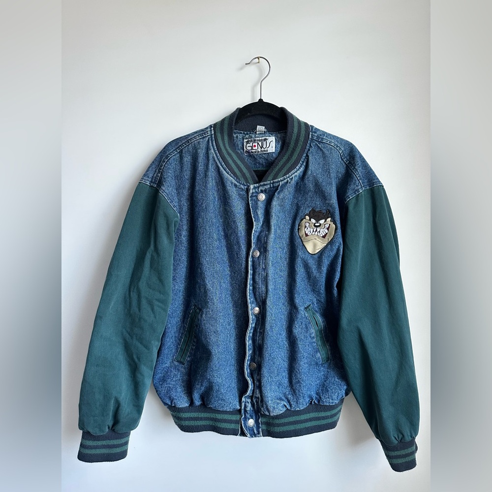 VTG 90s Taz Looney Tunes Denim Varsity Jacket Men’s Size Large